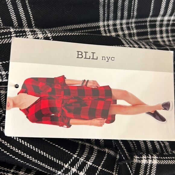 BLL Nyc Woman’s Large Black White Plaid Dress Button Front Tie Belt Pocket New - Picture 6 of 11